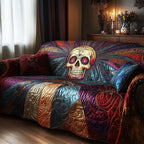 Sugar Skull on Crimson Rays Sofa Cover