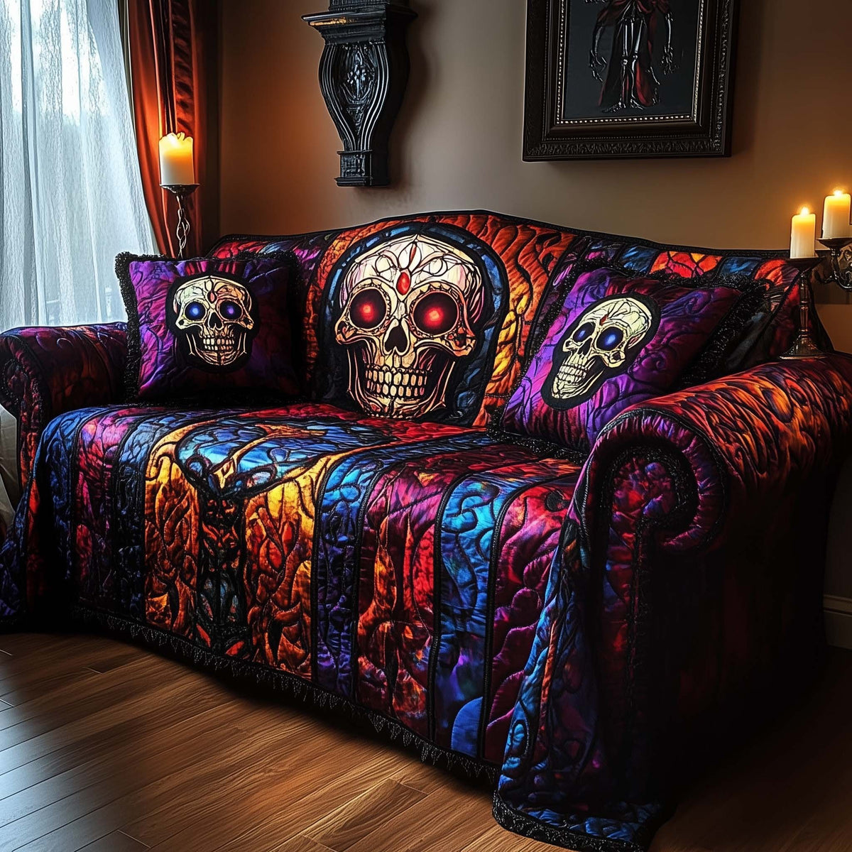 Sugar Skulls on Electric Blue Sofa Cover