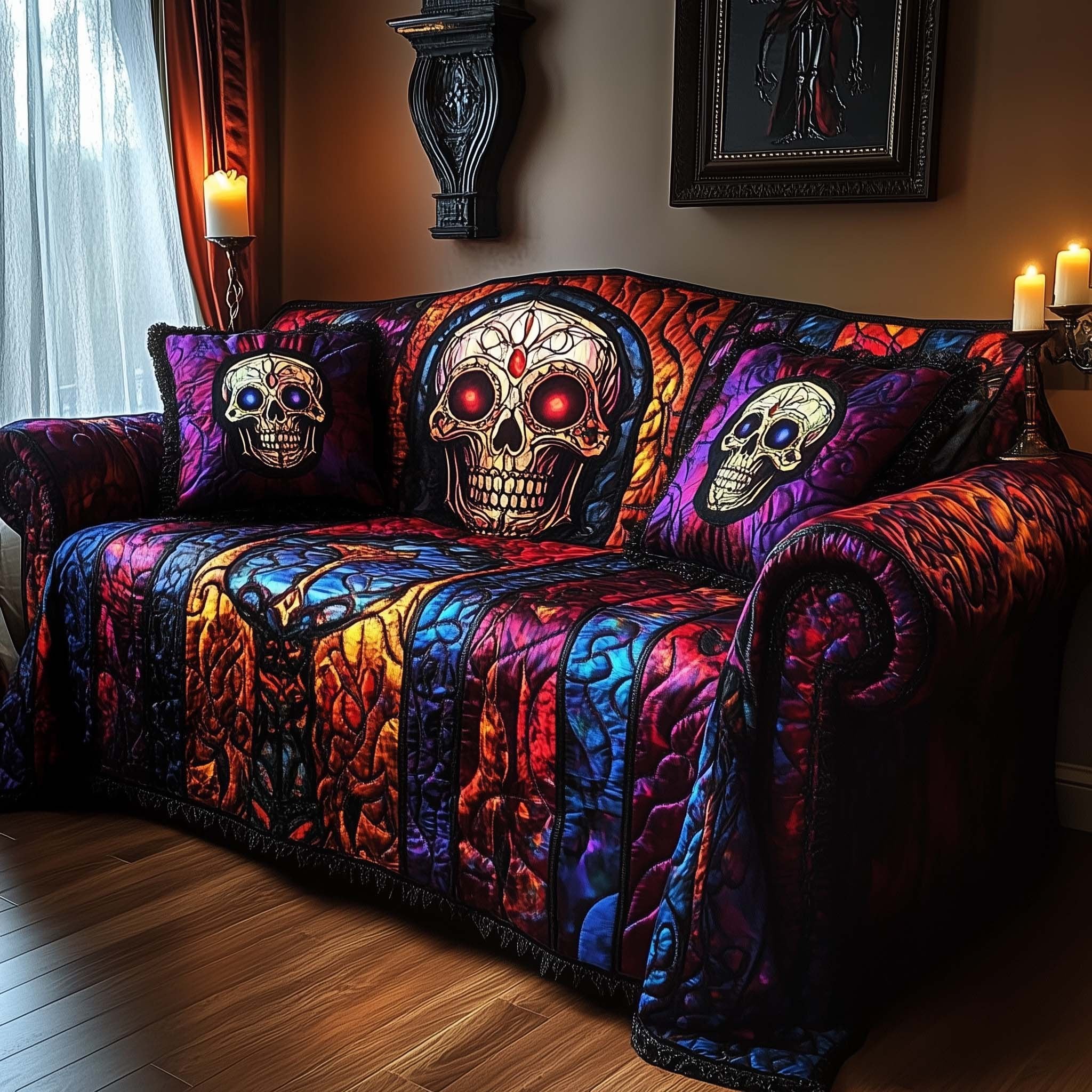 Sugar Skulls on Electric Blue Sofa Cover