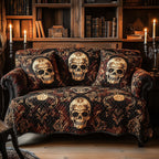 Skulls on Dark Damask Brocade Sofa Cover
