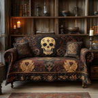 Gothic Skull on Ornate Crimson Sofa Cover
