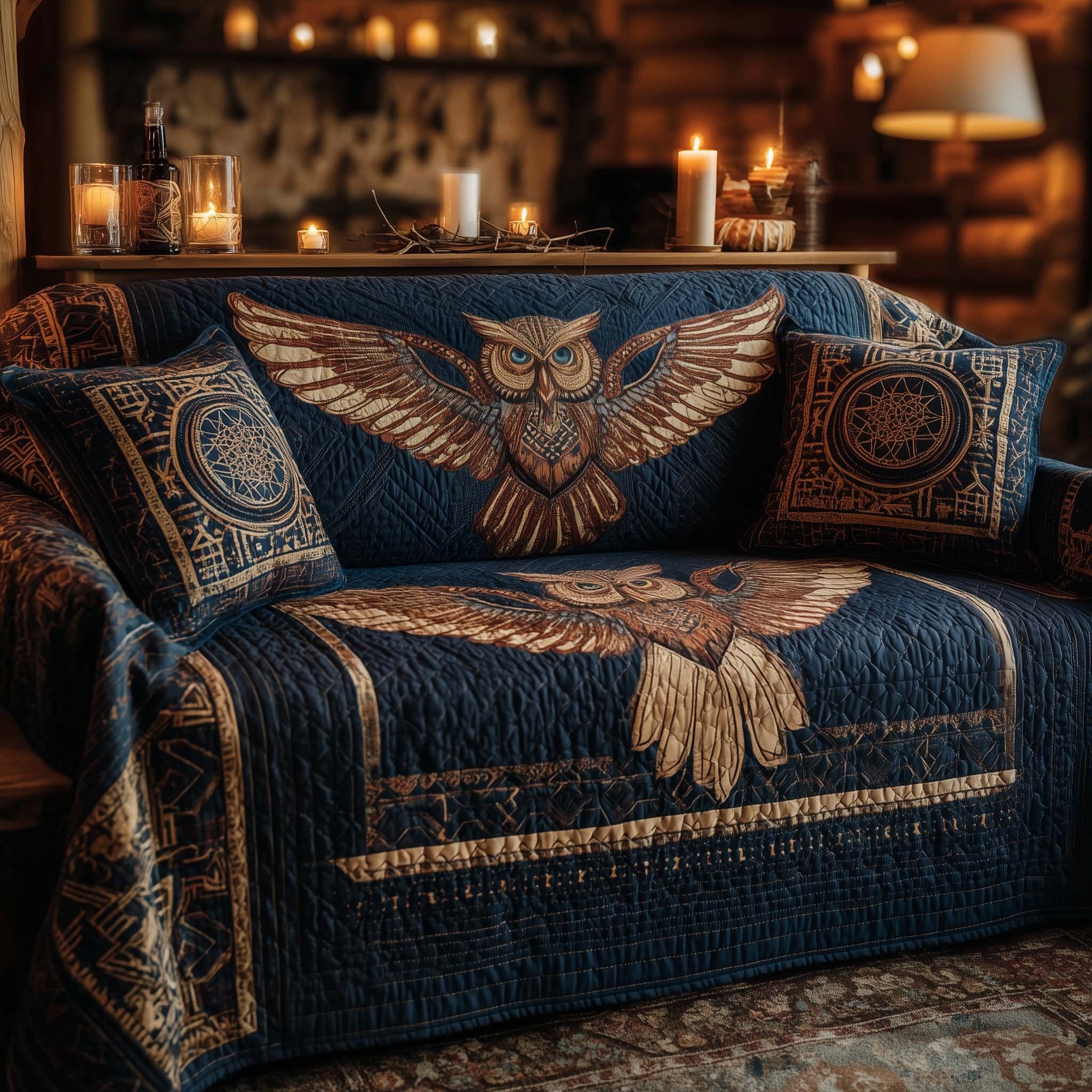 Owl on Denim Southwestern Weave Sofa Cover
