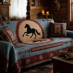Black Horse on Blue Medallion Sofa Cover