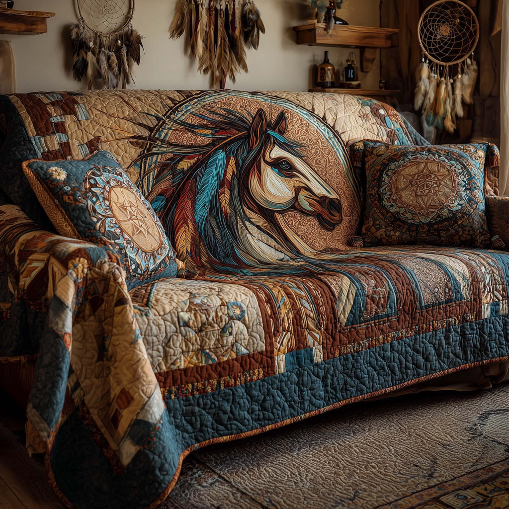 Horse Head with Painted Feathers Sofa Cover