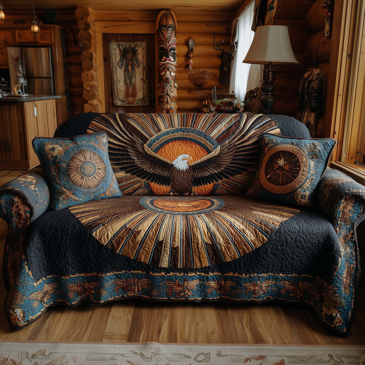 Eagle in the Sunburst Circle Sofa Cover