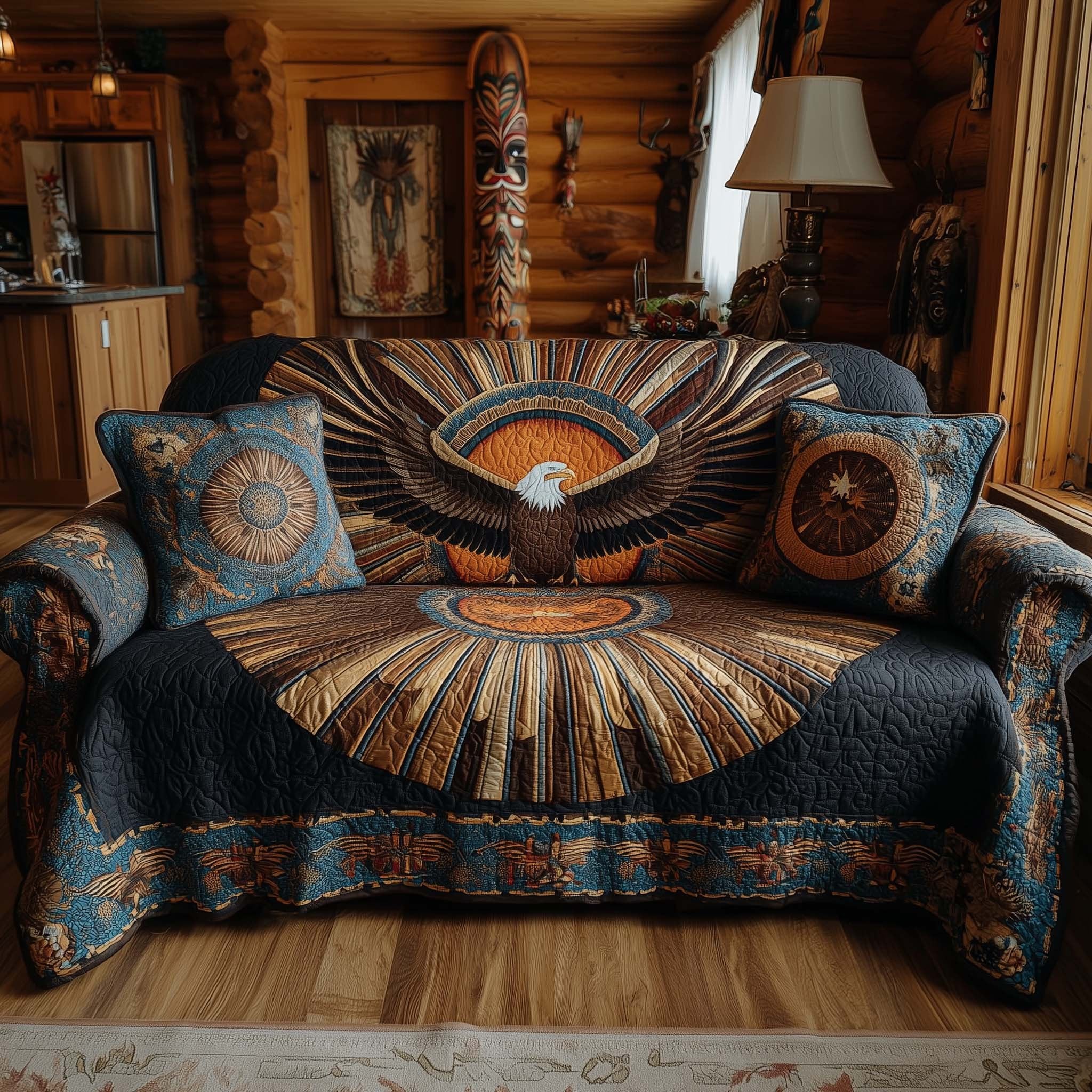 Eagle in the Sunburst Circle Sofa Cover