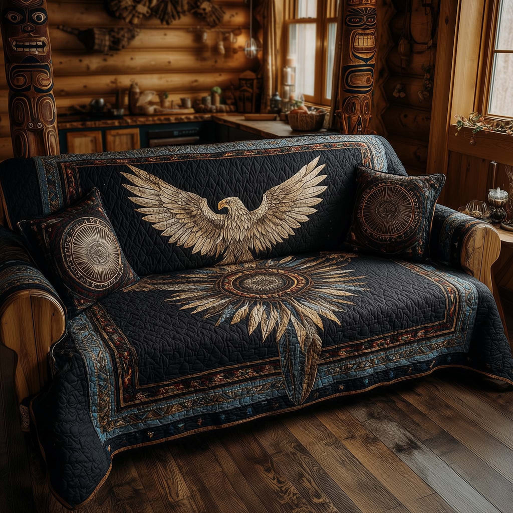 Eagle on Navy Feather Rays Sofa Cover