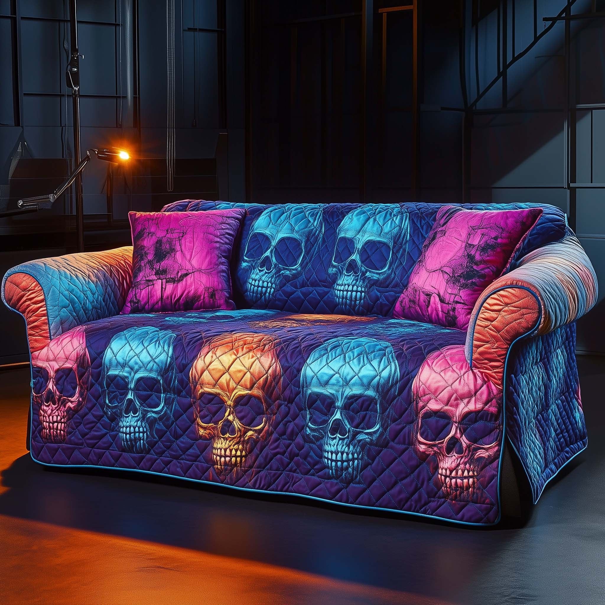 Neon Cyber Skulls Sofa Cover