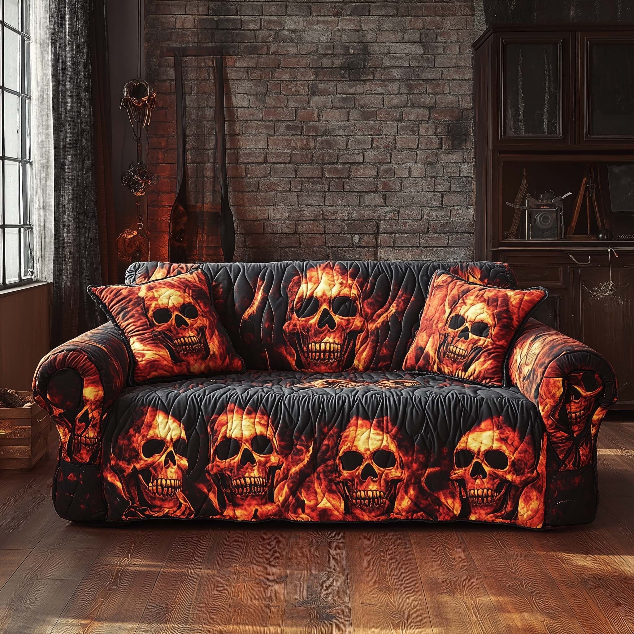 Flaming Skulls Inferno Sofa Cover