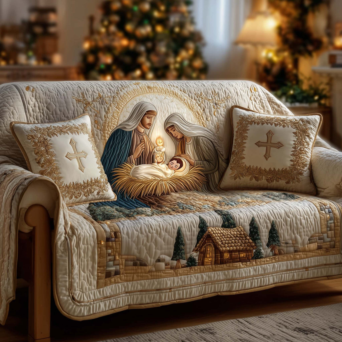 Holy Family Above the Village Sofa Cover