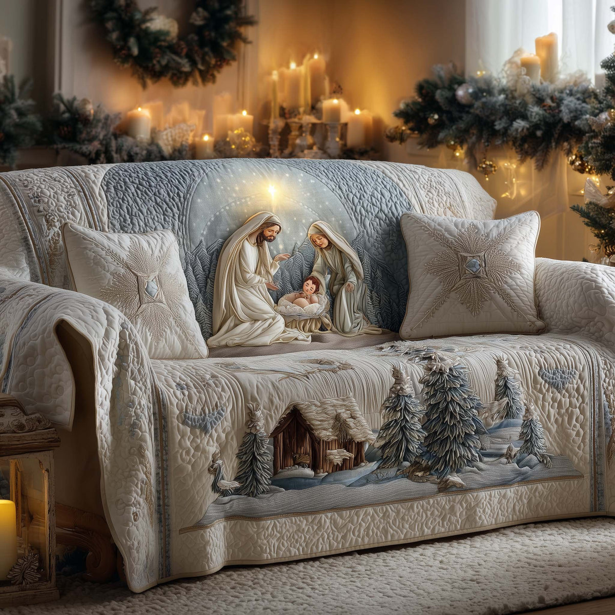 White Nativity in the Snow Sofa Cover