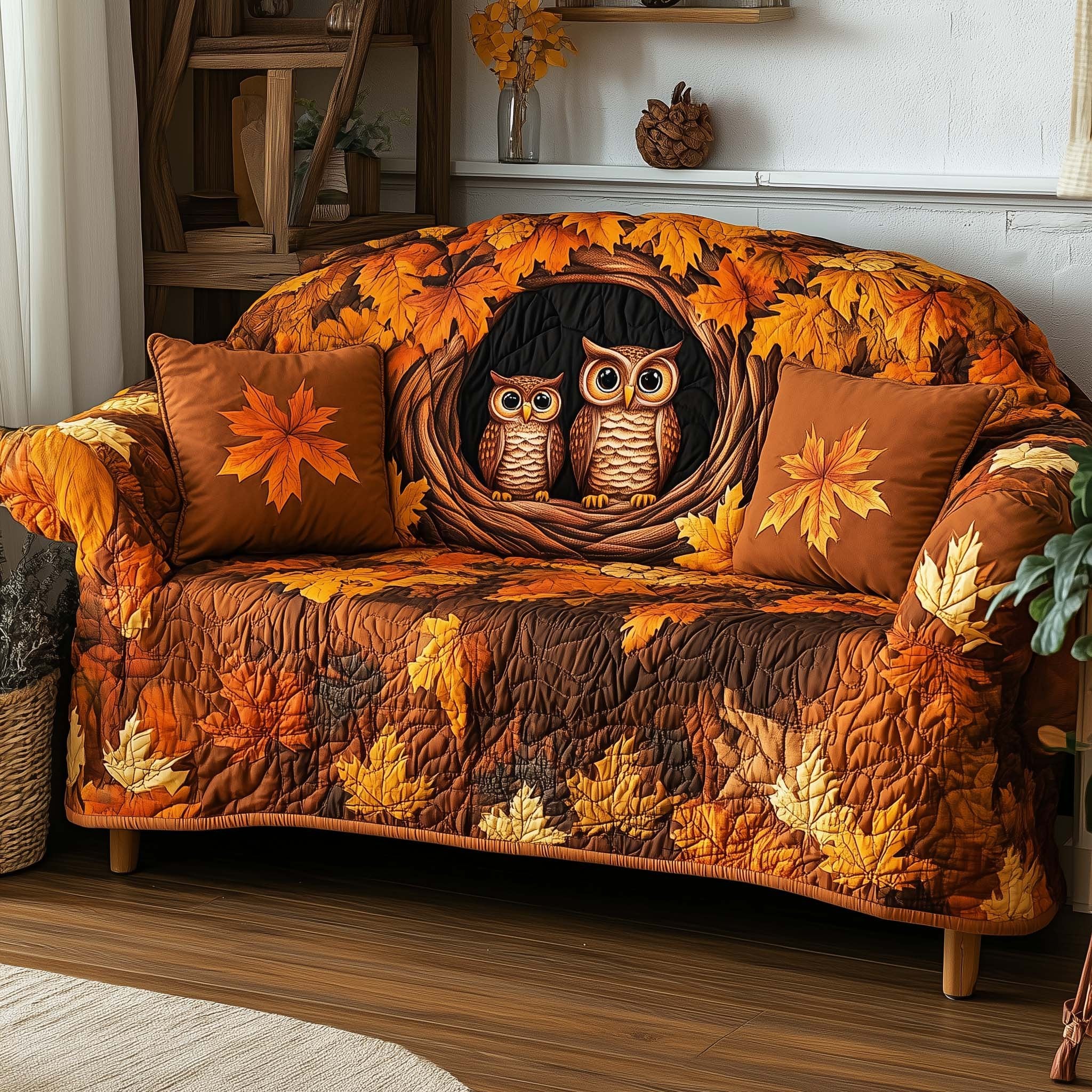 Owls in the Autumn Tree Hollow Sofa Cover