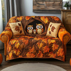 Owl Family in Golden Leaves Sofa Cover