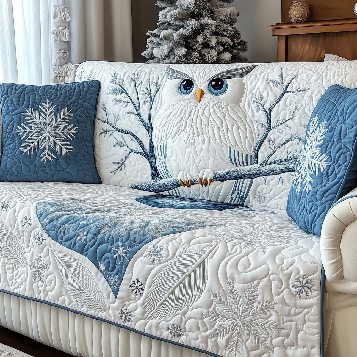 White Owl on the Winter Branch Sofa Cover