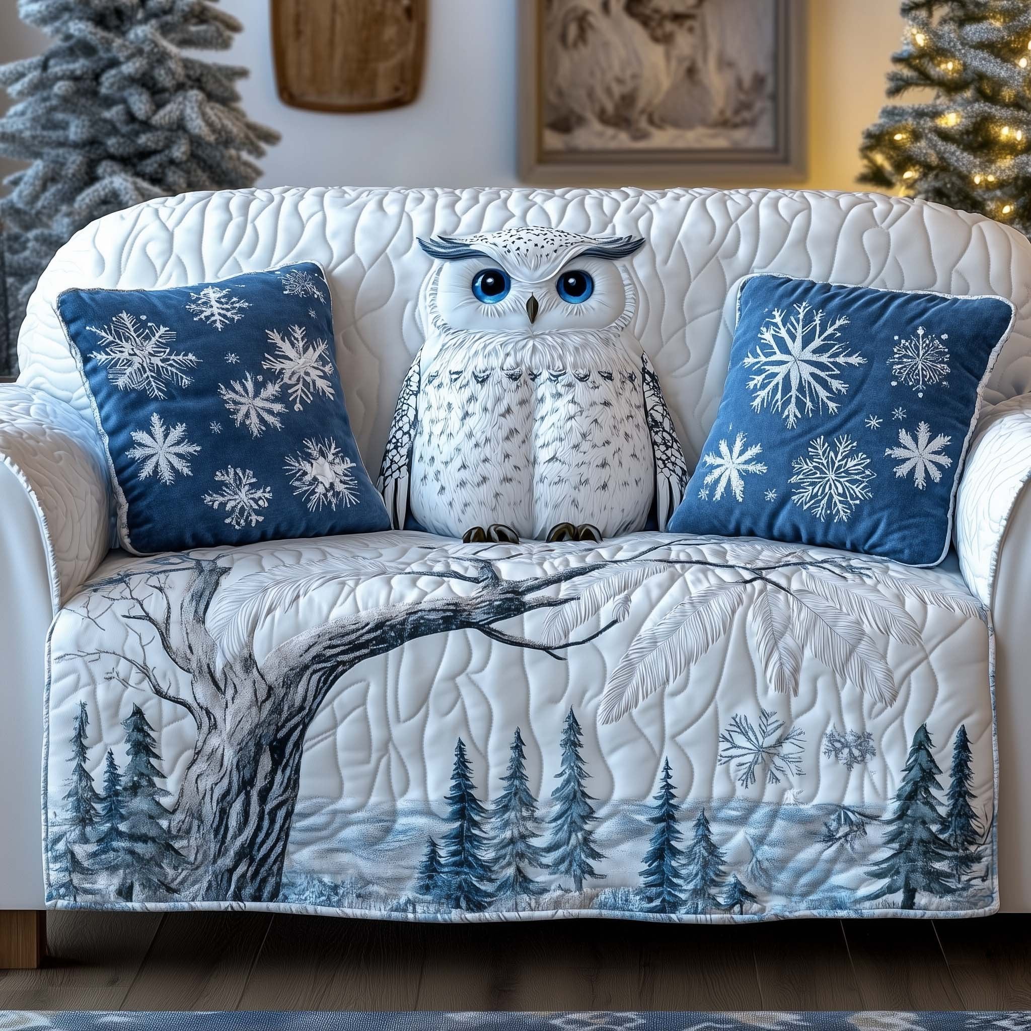 Snowy Owl and Falling Snowflakes Sofa Cover