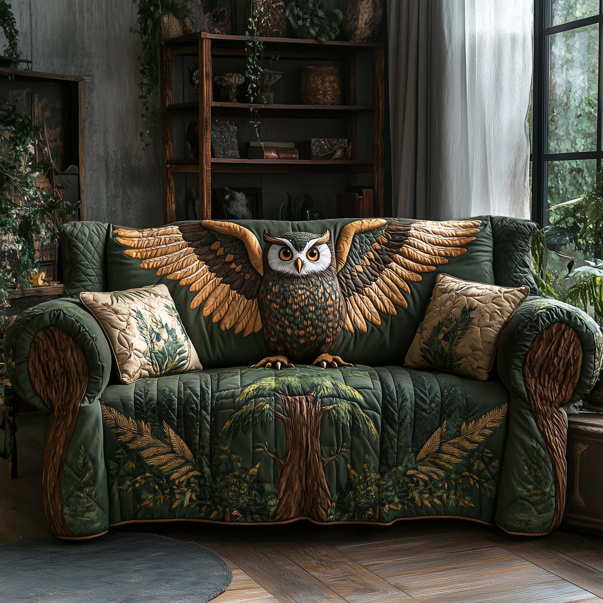 Owl with Spread Wings in the Forest Sofa Cover
