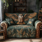 Perched Owl on Green Leaves Sofa Cover