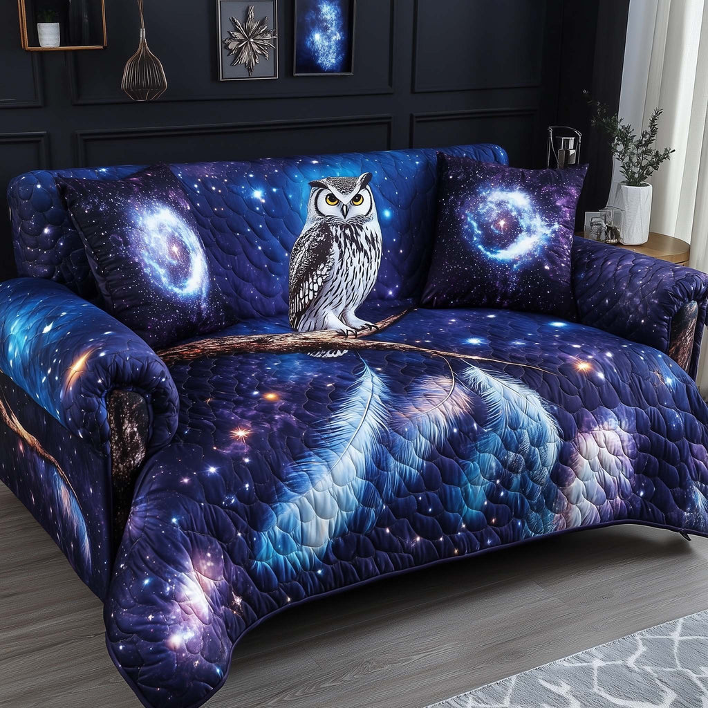 White Owl in the Purple Galaxy Sofa Cover