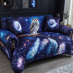 White Owl in the Purple Galaxy Sofa Cover