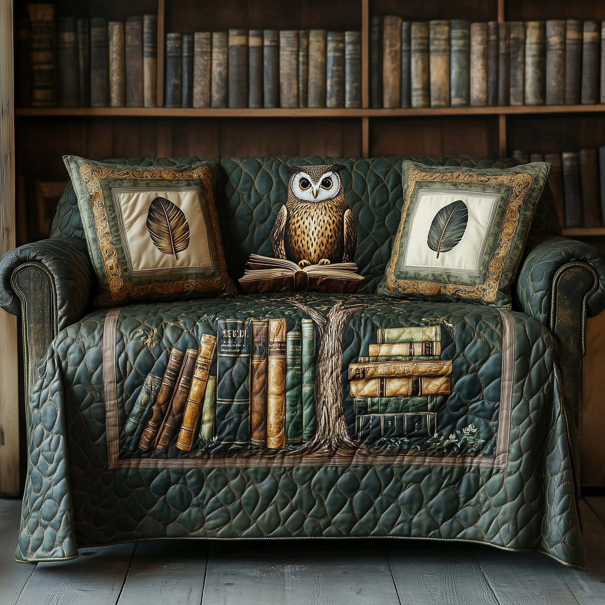 Owl Perched on the Bookshelf Sofa Cover