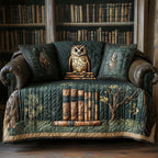 Owl Among Green Library Books Sofa Cover