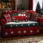 Red Truck on Green Snowflake Quilt Sofa Cover