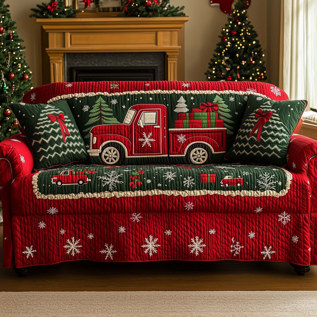 Red Truck Carrying Christmas Gifts Sofa Cover