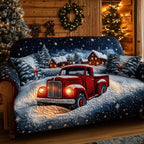 Red Pickup in the Snowy Village Sofa Cover