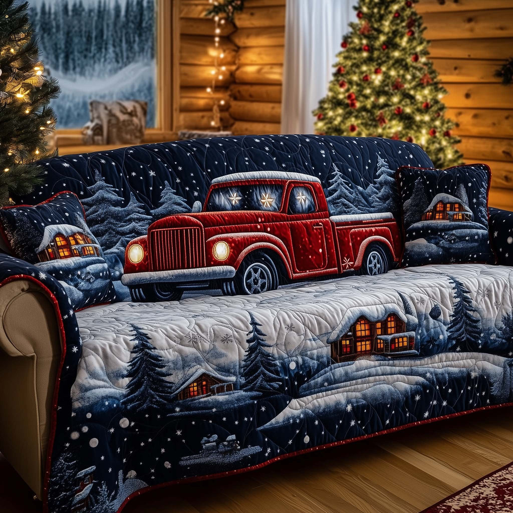 Red Truck by the Lit Cabin Sofa Cover