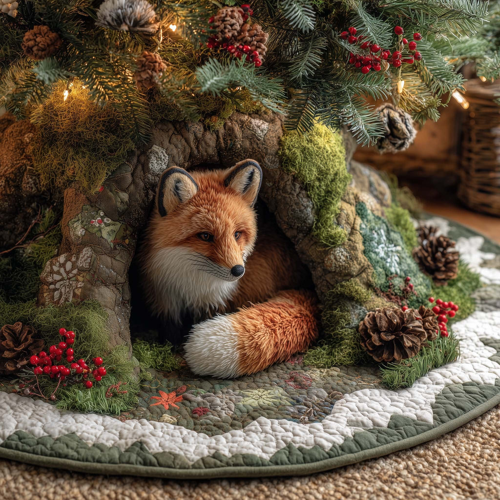 Fox Resting in the Mossy Hollow Christmas Tree Skirt