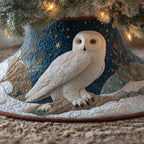 Snowy Owl on the Starry Blue Ground Christmas Tree Skirt