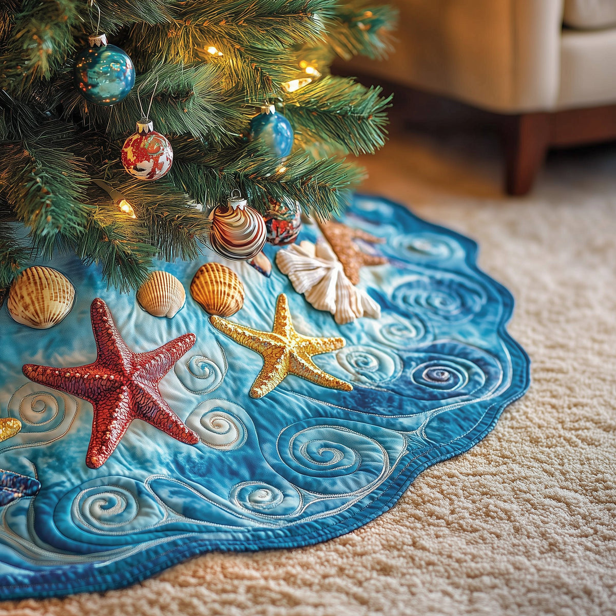 Tropical Seashell Symphony Christmas Tree Skirt