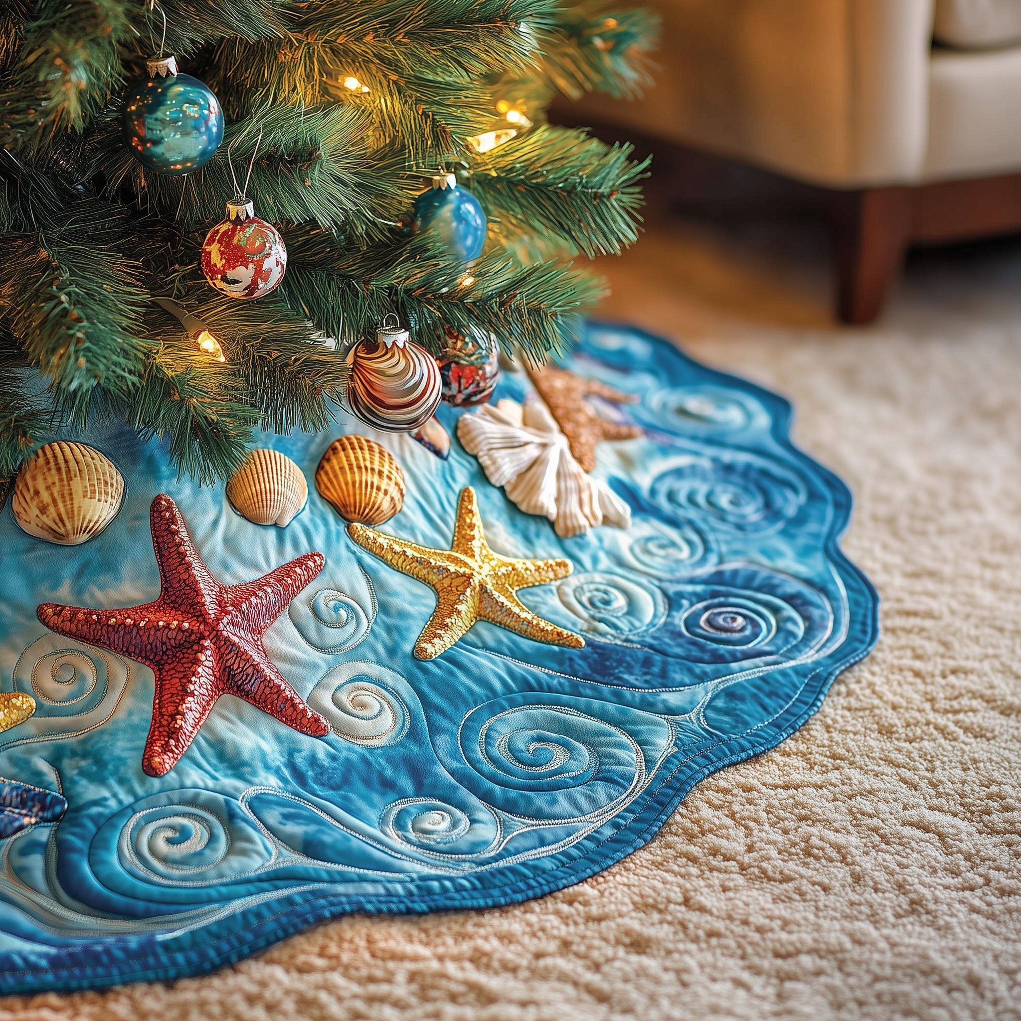 Tropical Seashell Symphony Christmas Tree Skirt