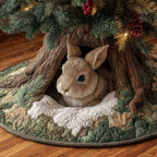 Rabbit Peeking from the Hollow Christmas Tree Skirt
