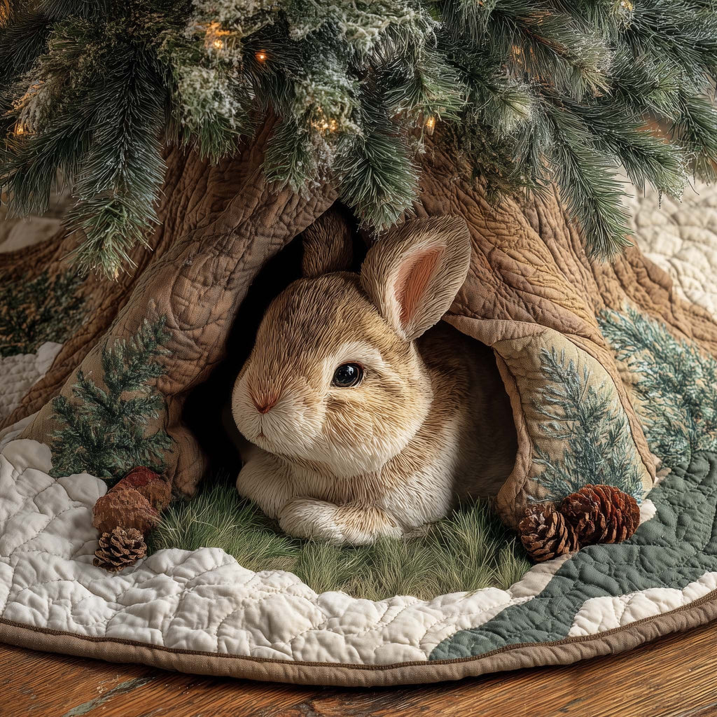 Rabbit in the Hollow with a Pinecone Christmas Tree Skirt