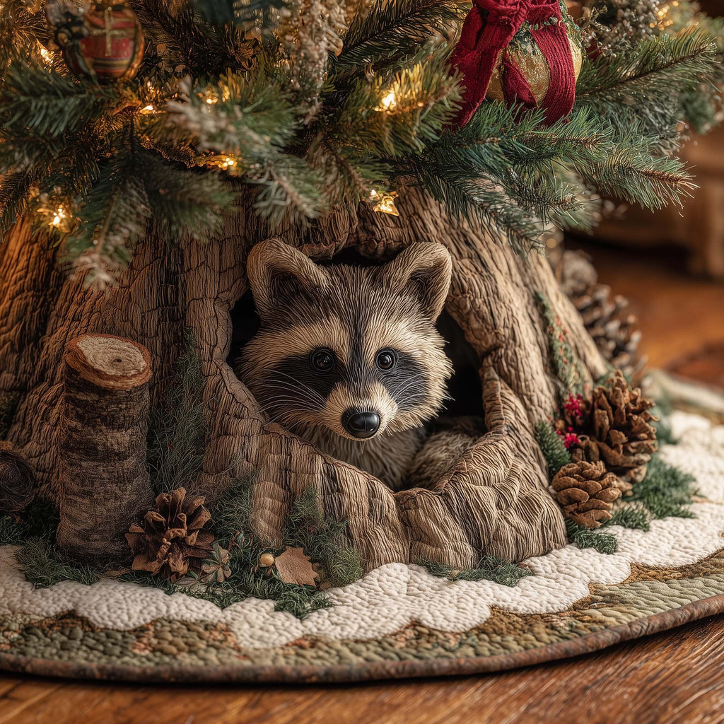 Raccoon in the Log Hollow Christmas Tree Skirt