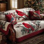 Cardinals on Cream Holly Branches Sofa Cover