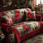 Cardinal with Red Poinsettias Sofa Cover