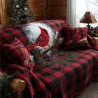 Cardinal on Red Buffalo Check Sofa Cover