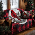 Cardinal on White and Red Plaid Sofa Cover