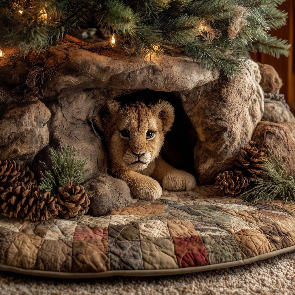 Lion Cub in the Rocky Cave Christmas Tree Skirt