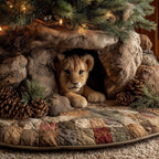 Lion Cub in the Rocky Cave Christmas Tree Skirt