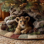 Lion Cub Resting in the Stone Den Christmas Tree Skirt
