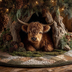 Dark Highland Cow in a Log Christmas Tree Skirt