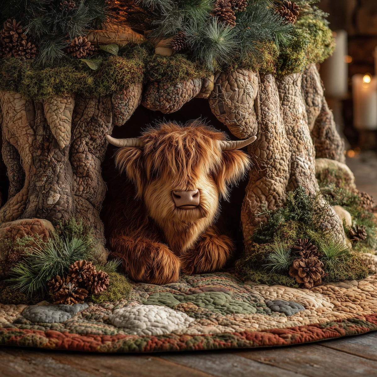 Highland Cow in a Tree Hollow Christmas Tree Skirt