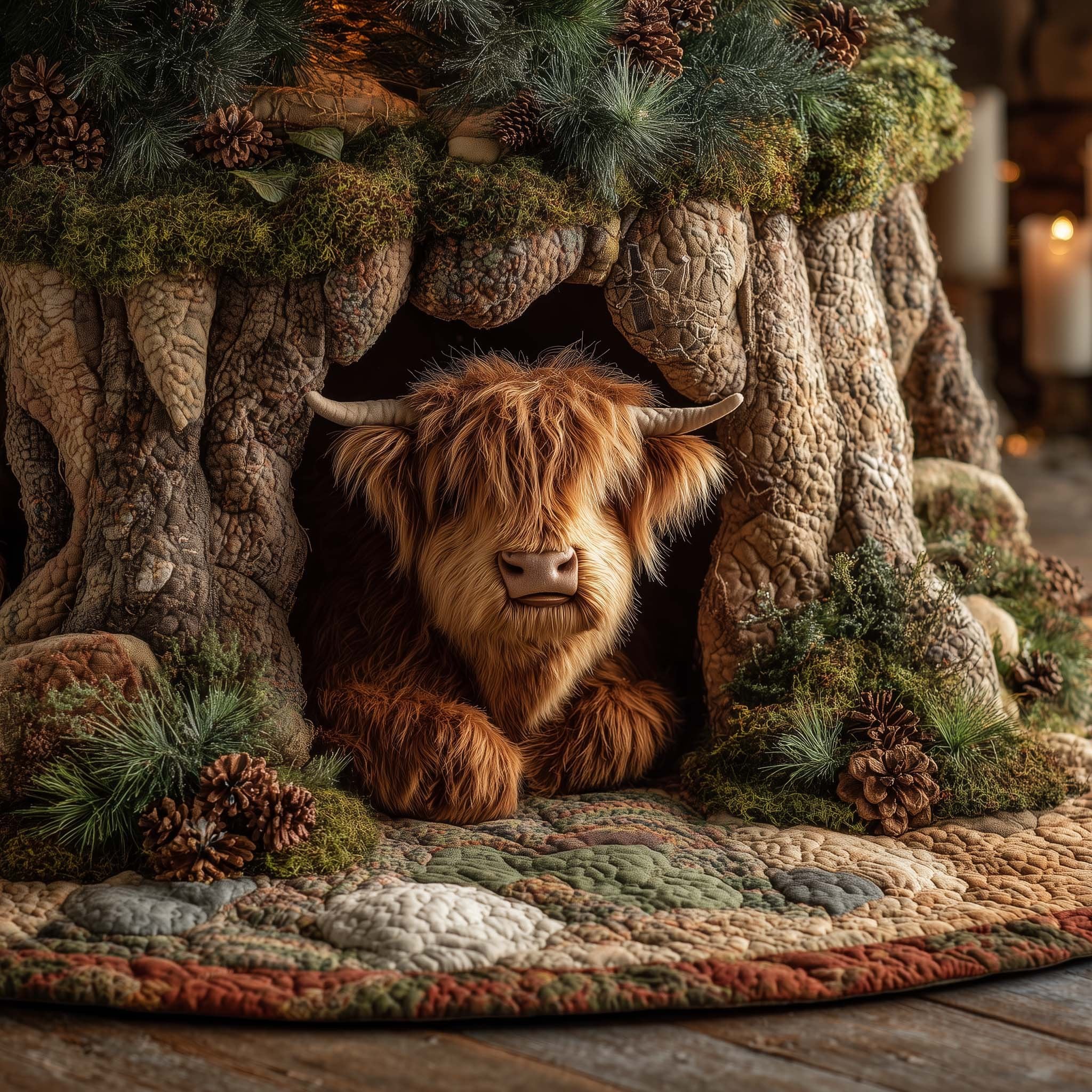 Highland Cow in a Tree Hollow Christmas Tree Skirt