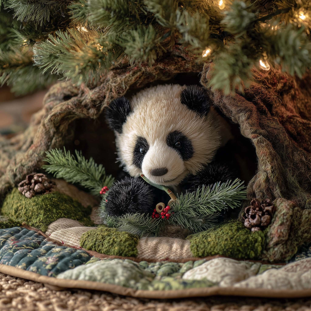 Panda Cub with Pine Branches Christmas Tree Skirt