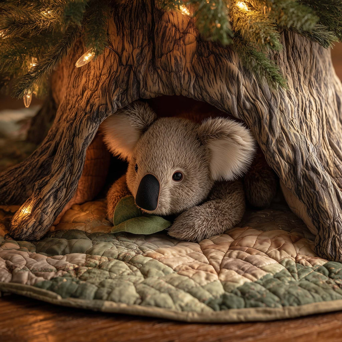 Koala Resting in the Tree Hollow Christmas Tree Skirt