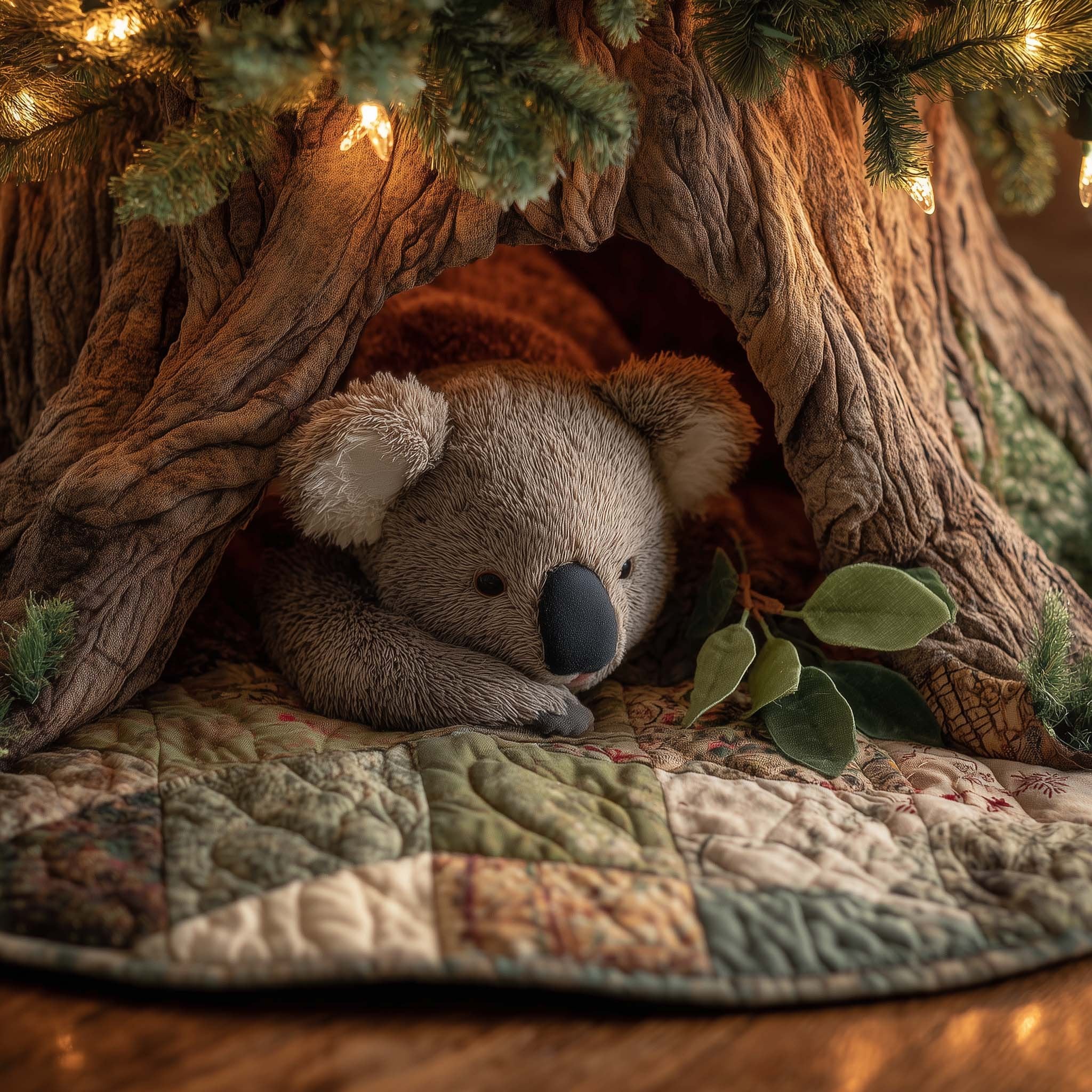 Koala with Eucalyptus Leaves Christmas Tree Skirt