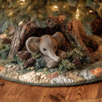 Baby Elephant on Ivory Pinecone Quilt Christmas Tree Skirt